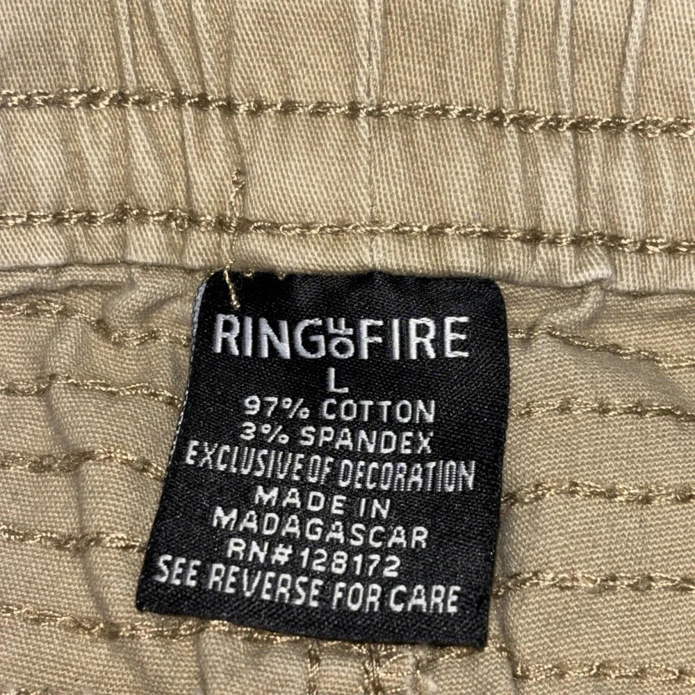RING OF FIRE Jogger Pants Mens Large Tan Moto Cargo Zipper Pockets